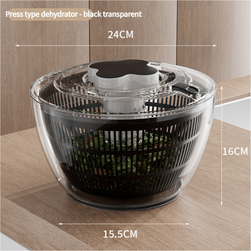 Transparent Black Manual Salad Spinner with Pressurized System - Efficient & Quick Vegetables Drying, Multiple Color Opt