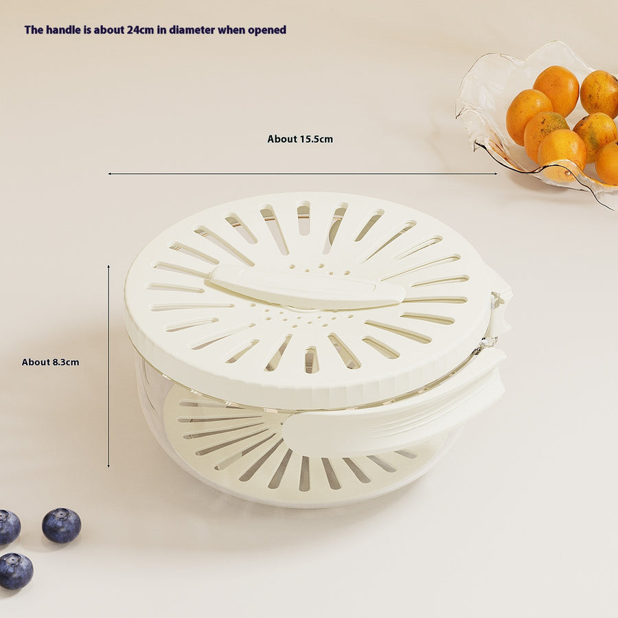 2PCS White Double-Layer Fruit and Vegetable Drain Basket - Multifunctional Collapsible Kitchen Strainer with Handle for 