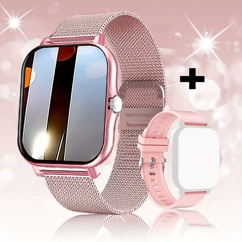 Steel Bracelet With Silicone Strap Pink Smart Fitness Watch with Large Display - 24 Sport Modes, Heart Rate Monitor & Mo