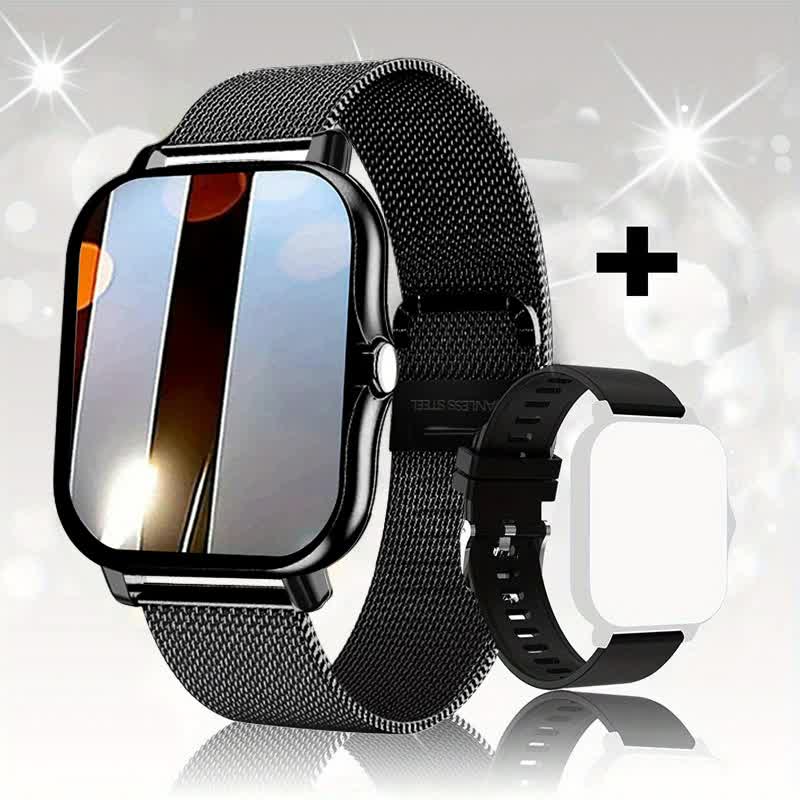Steel Bracelet With Silicone Strap Black Smart Fitness Watch with Large Display - 24 Sport Modes, Heart Rate Monitor & M