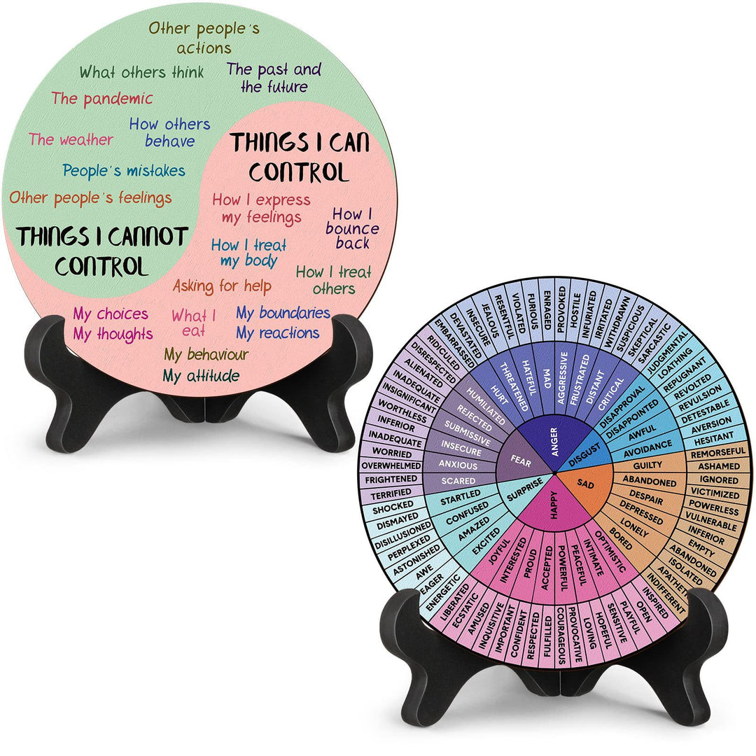 2 PCS for Each One Purple Emotion Wheel and Control Circle with Display Stands for Personal Development