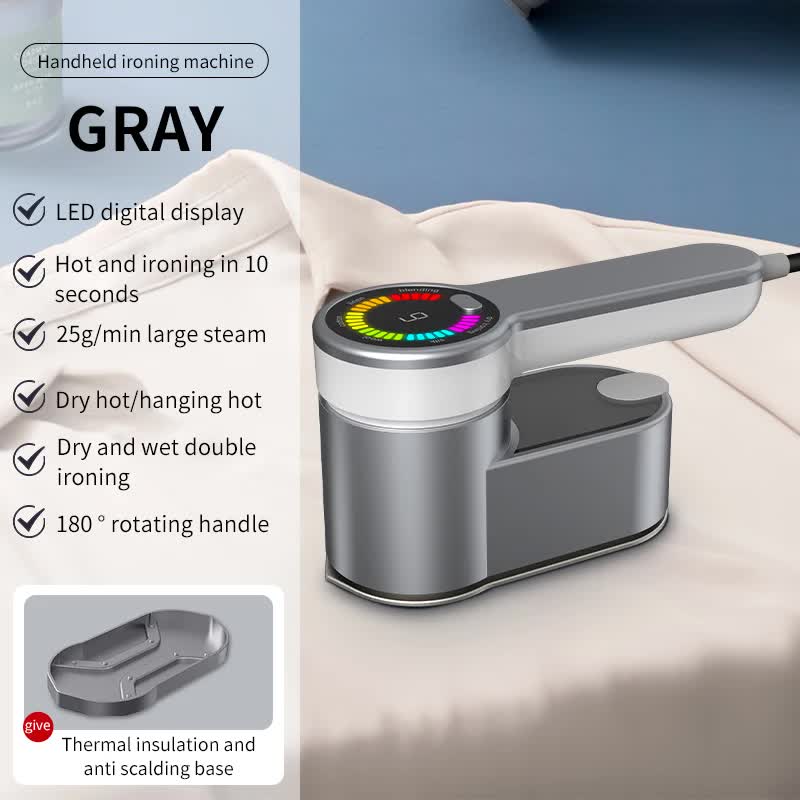 Grey Mini Electric Iron - Rotating Handheld Garment Steamer, Portable Wrinkle Remover for Clothes, Compact Steam Iron fo