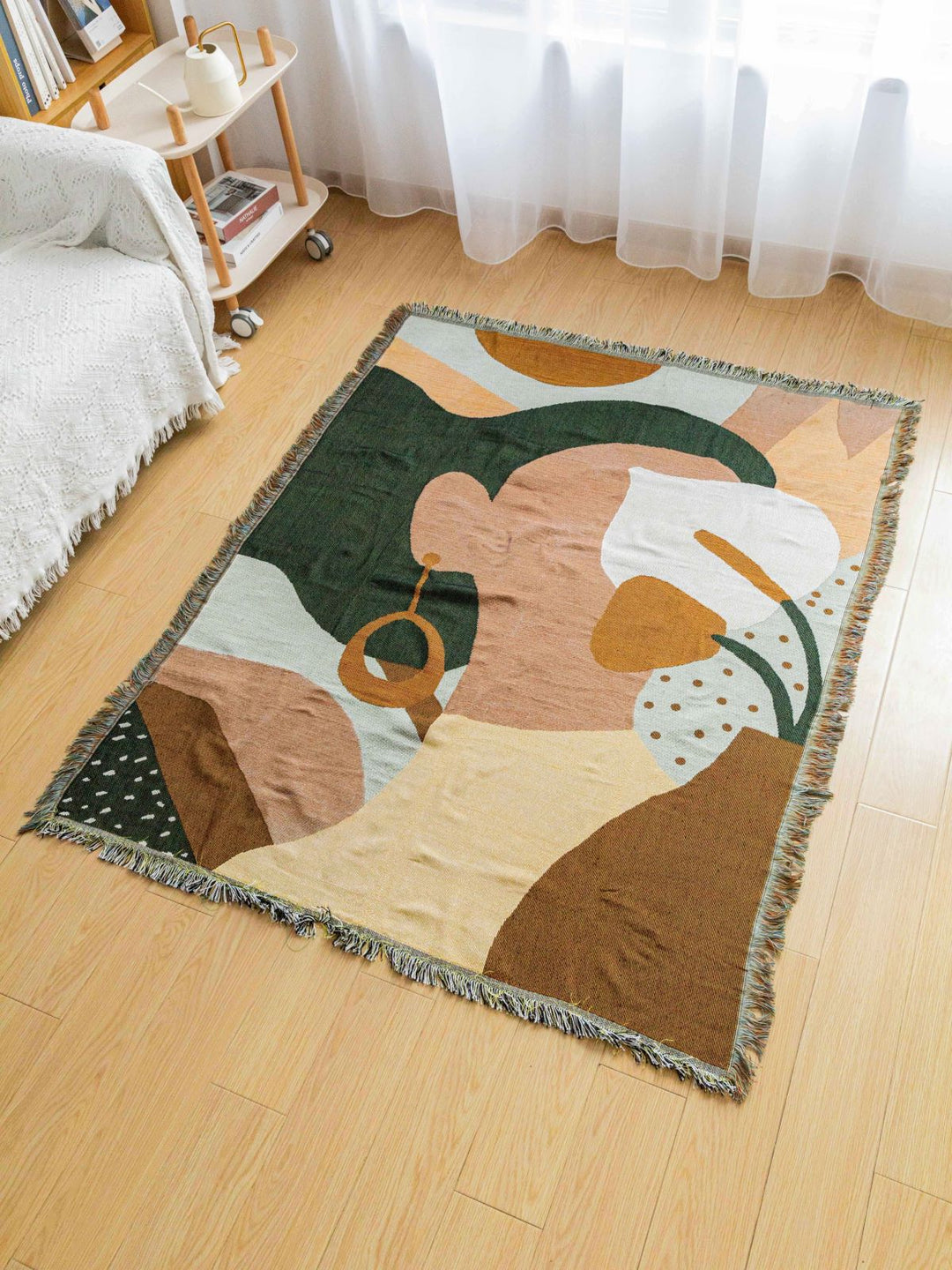Boho Abstract Woven Blanket â€“ 180x130cm Decorative Throw with Tassel Edges