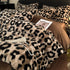Brown leopard-print Luxury Winter Faux Rabbit Fur Bedding Set - 4-Piece Melange Style Plush Set for 1.8m Beds (200x230cm