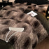 Brown Stripe Luxury Winter Faux Rabbit Fur Bedding Set - 4-Piece Melange Style Plush Set for 1.8m Beds (200x230cm Duvet 