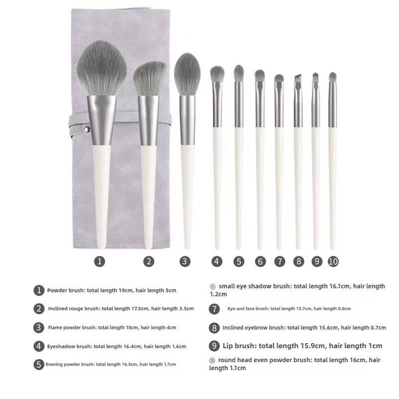 Off White 12-Piece Professional Makeup Brush Set with Cosmetic Bag - Premium Synthetic Fiber, Wooden Handle, Aluminum Tu