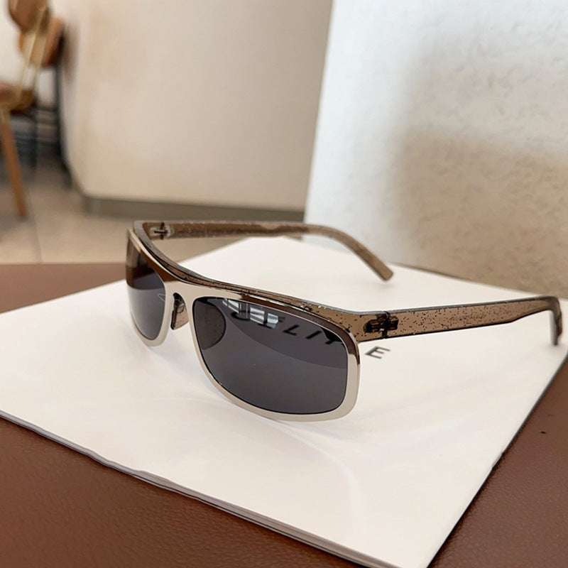 Grey lenses with brown rim Trendy Curved Sunglasses â€“ Cat Eye Design UV Protection Stylish Glare-Blocking Shades