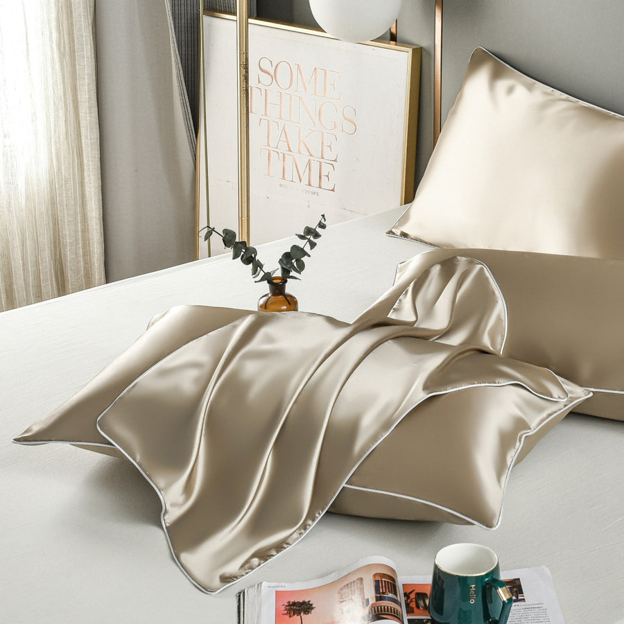 Champagne Gold Luxury Double-Sided Satin Silk Pillowcase â€“ Summer Cooling Polyester Pillow Cover Set(Without Pillow Co
