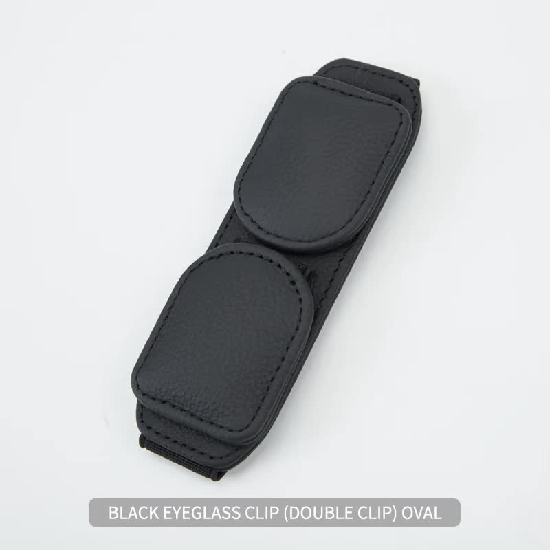 2 Pcs Black Magnetic Leather Car Sunglasses Clip â€“ Dual-Use Multifunctional Card Holder, Premium Cowhide