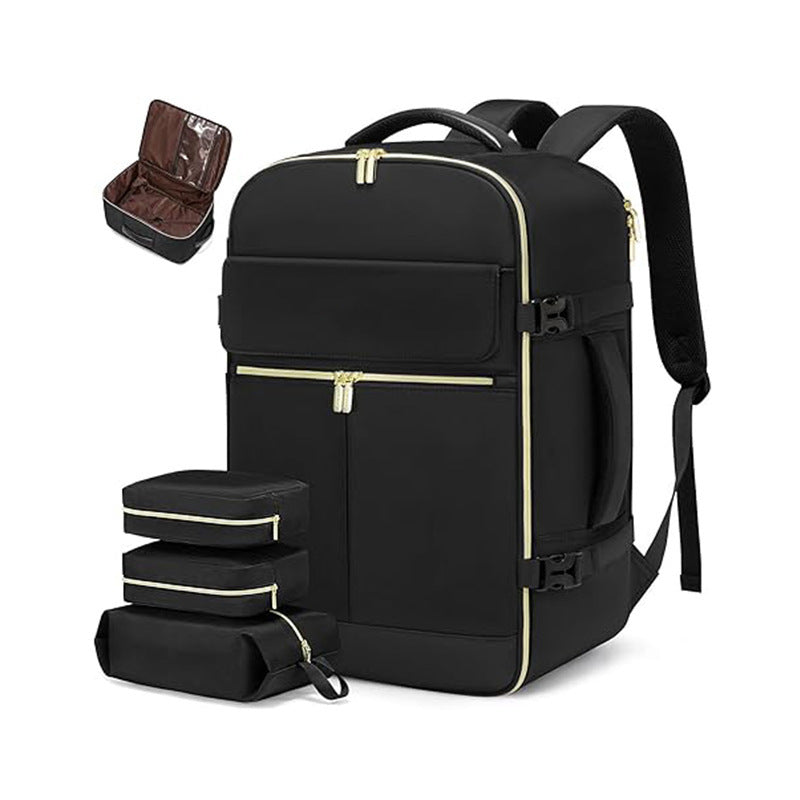 Black 40L Large Capacity Travel Business Backpack with Expandable Compartments, Including 2 Toiletry Bags and Shoe Bag -