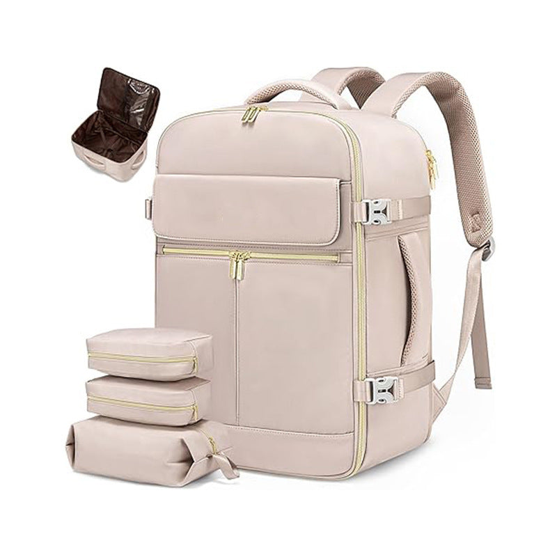 Light Pink 40L Large Capacity Travel Business Backpack with Expandable Compartments, Including 2 Toiletry Bags and Shoe 