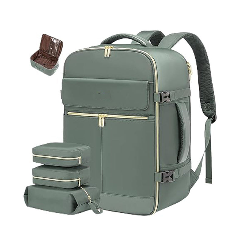 Bean Green 40L Large Capacity Travel Business Backpack with Expandable Compartments, Including 2 Toiletry Bags and Shoe 