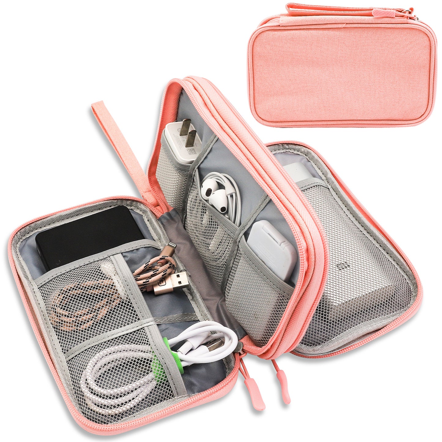 Pink Portable Digital Organizer Bag - Multifunctional Storage for Power Banks, Cables, and Accessories(Photography Props