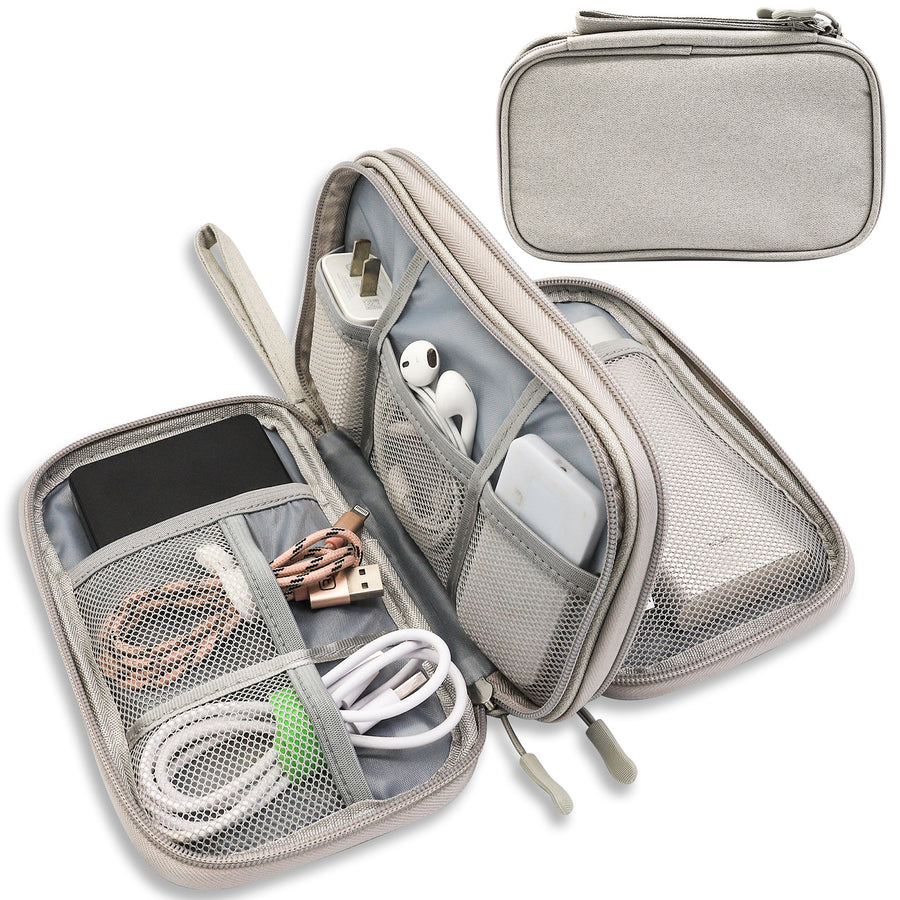 Grey Portable Digital Organizer Bag - Multifunctional Storage for Power Banks, Cables, and Accessories(Photography Props