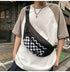 Black Patchwork Black and White Check Trendy Checkered Crossbody Bag - Color-Block Chest Bag for Men and Women, Lightwei