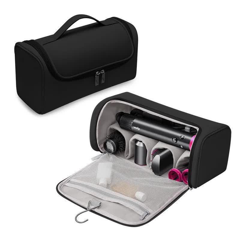 Black Portable PU Storage Bag for Hair Curlers, Hair Dryers, and Styling Tools(Hair dryers, etc. are shooting props and 