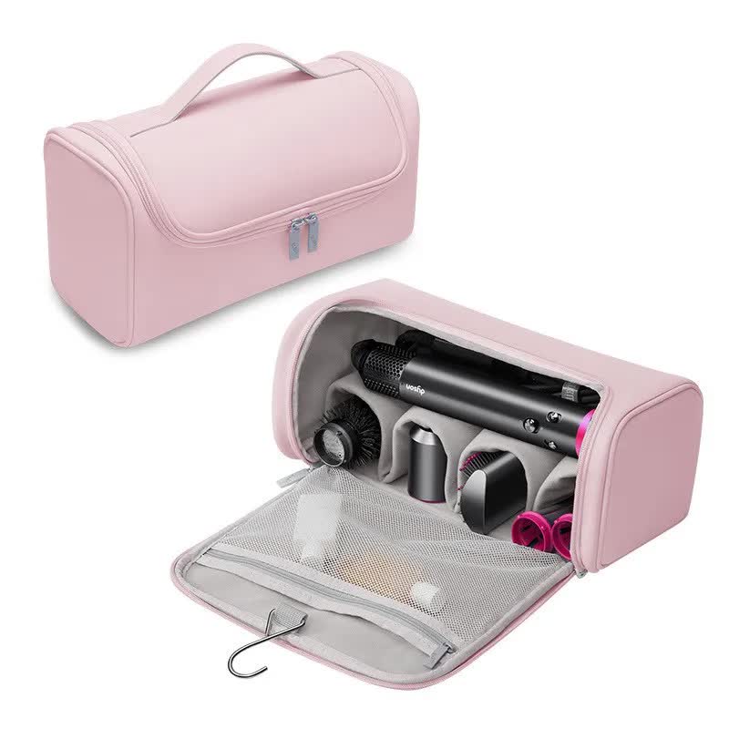Pink Portable PU Storage Bag for Hair Curlers, Hair Dryers, and Styling Tools(Hair dryers, etc. are shooting props and a