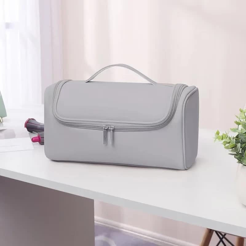 Grey Portable PU Storage Bag for Hair Curlers, Hair Dryers, and Styling Tools(Hair dryers, etc. are shooting props and a