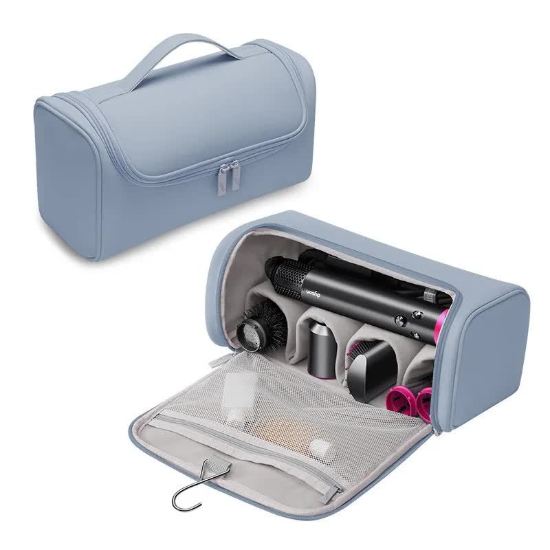 Blue Portable PU Storage Bag for Hair Curlers, Hair Dryers, and Styling Tools(Hair dryers, etc. are shooting props and a