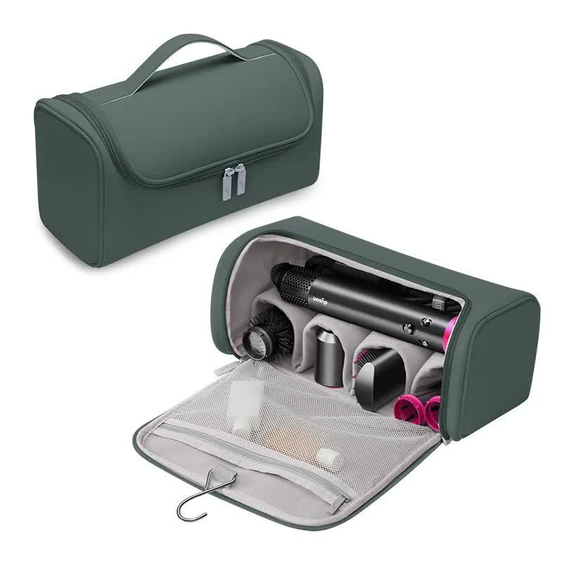 Green Portable PU Storage Bag for Hair Curlers, Hair Dryers, and Styling Tools(Hair dryers, etc. are shooting props and 