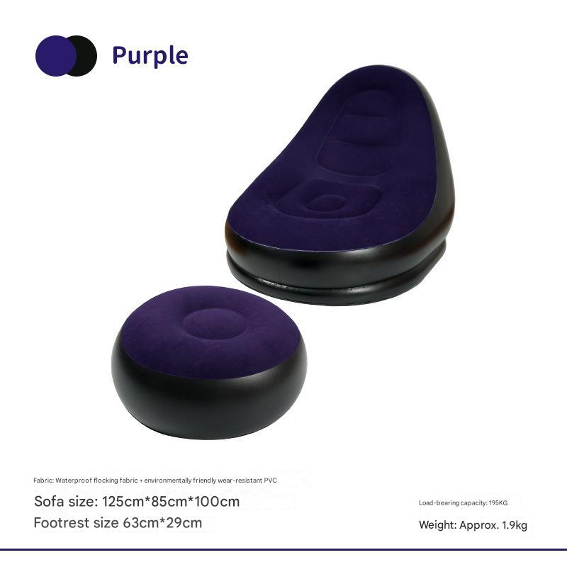 Purple And Black Patchwork Portable Inflatable Sofa Chair with Ottoman - Waterproof Flocked Lazy Sofa for Camping and Ho