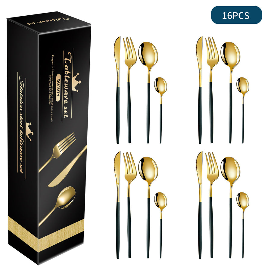 Green And Gold Patchwork Colours 410 Stainless Steel 16-Piece Flatware Set â€“ Elegant Dinnerware with Knife, Fork, Spoo