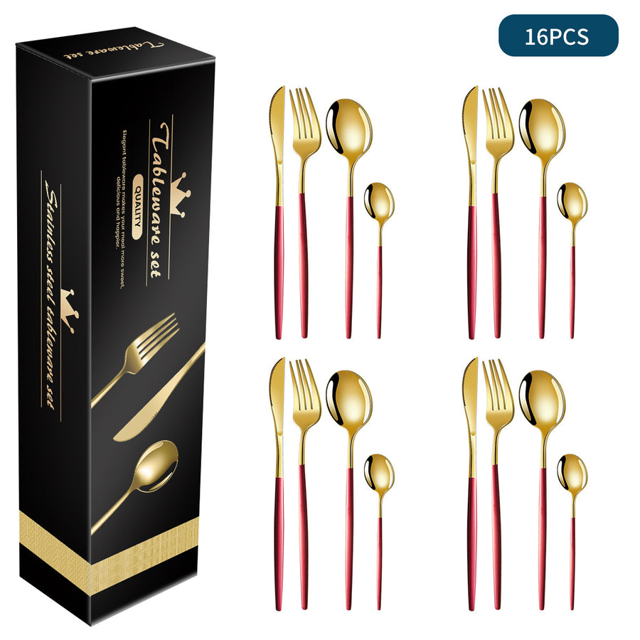 Red And Gold Patchwork Colours 410 Stainless Steel 16-Piece Flatware Set - Elegant Dinnerware with Knife, Fork, Spoon fo
