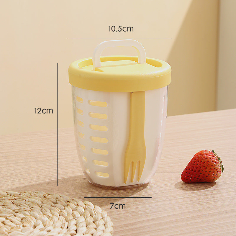 2 Pcs Yellow Portable Leakproof Fruit and Salad Storage Box with Draining Function, Sealed Fresh-Keeping Bento Lunch Box