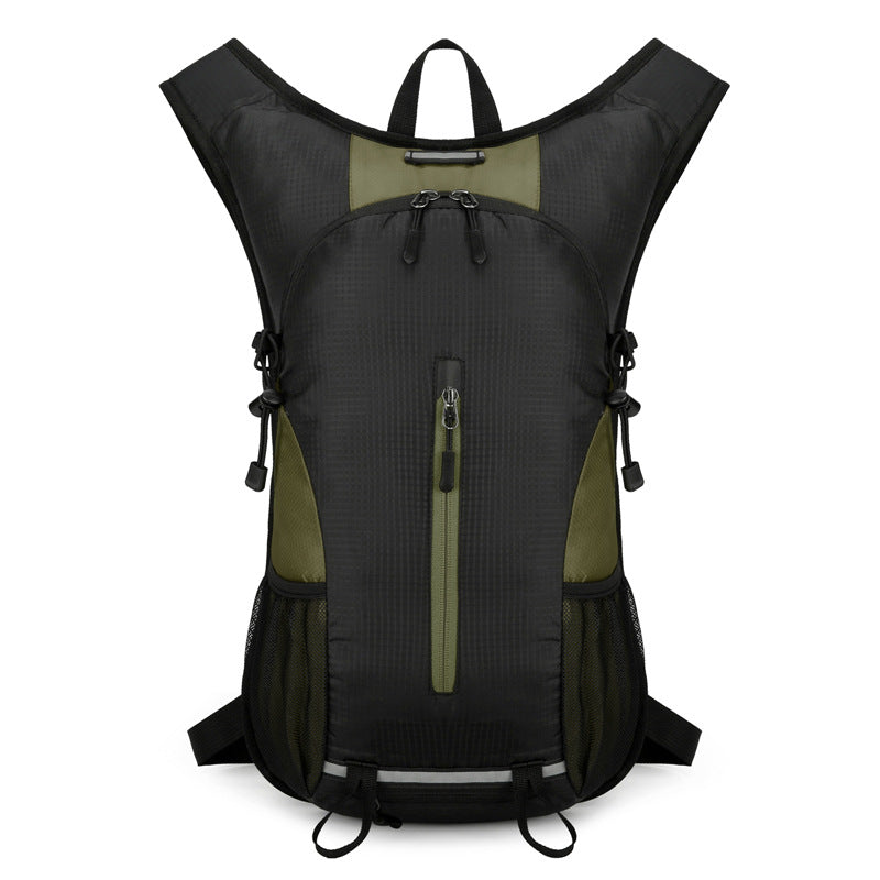 Black and Dark Green Patchwork Style Lightweight Outdoor Cycling Backpack - Durable and Water-Resistant Oxford Fabric, L