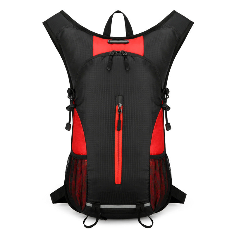 Black and Red Patchwork Style Lightweight Outdoor Cycling Backpack - Durable and Water-Resistant Oxford Fabric, Large Ca