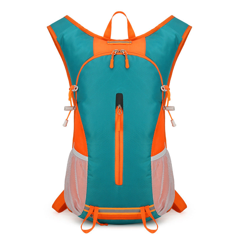 Lake Blue and Orange Patchwork Style Lightweight Outdoor Cycling Backpack - Durable and Water-Resistant Oxford Fabric, L