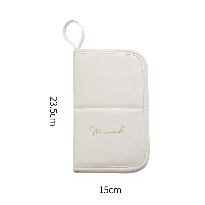 White Portable Shell Makeup Brush Storage Bag - Multi-Functional PU Cosmetic Organizer with Button Closure, Convertible 