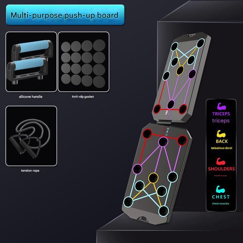 Black Multi-Function Push-Up Board 3-Piece Set with Upgraded Handles, Non-Slip Mat, and Resistance Band for Home Gym and