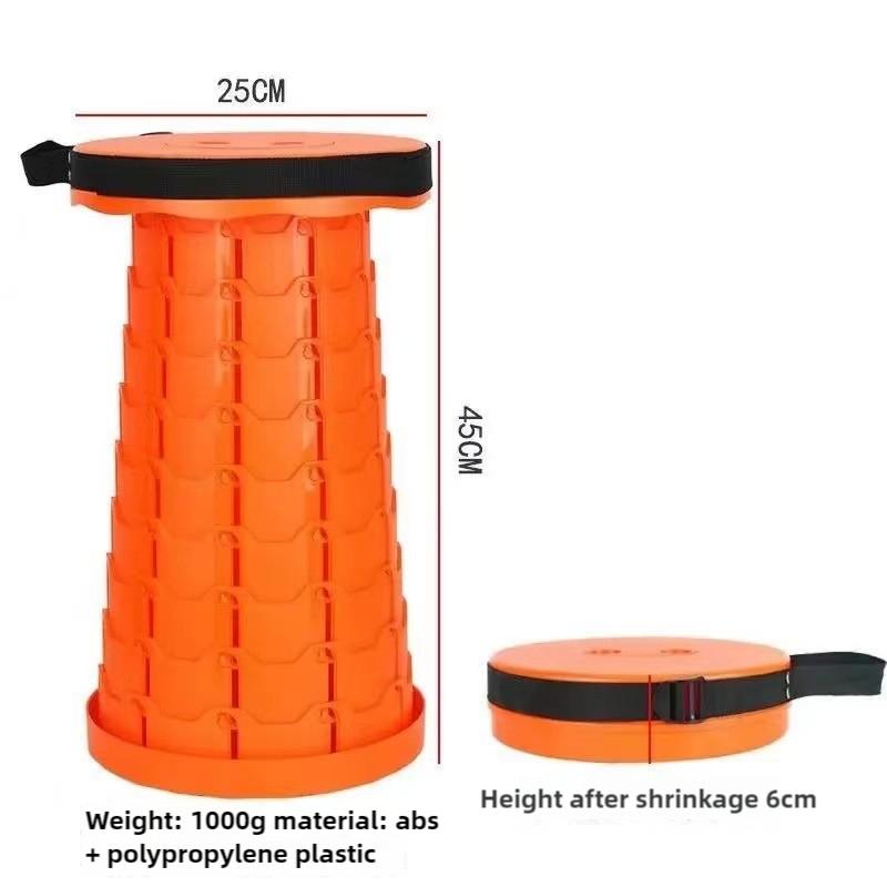 Orange Portable Outdoor Telescopic Folding Stool with 100 Weight-Bearing Buckles, Lightweight and Compact Design, Perfec