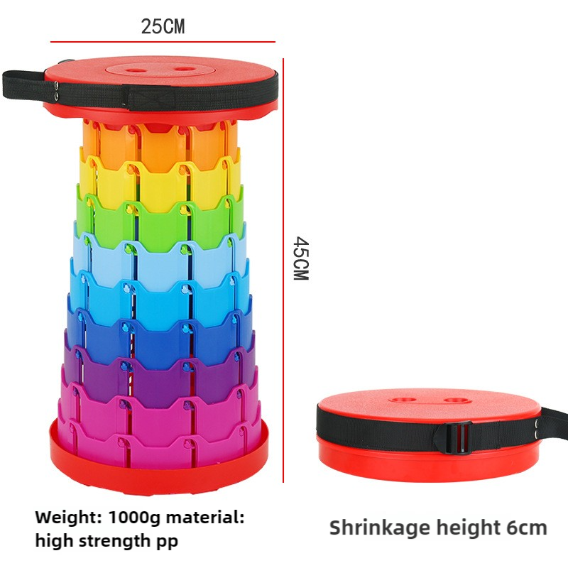 Rainbow Color Stitching Red Portable Outdoor Telescopic Folding Stool with 100 Weight-Bearing Buckles, Lightweight and C