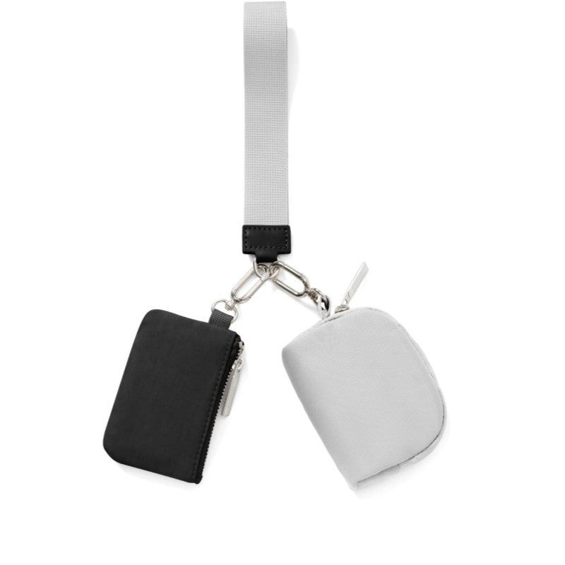 Black And Grey Portable Ladies Wrist Bag - Mini Wallet for Cards, Coins, and Keys, Lightweight and Stylish Organizer, Pe