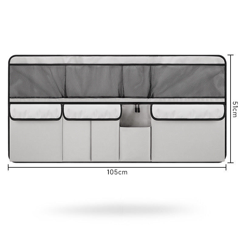 Grey Car Trunk Storage Bag - Large Capacity Oxford Cloth Multi-Purpose Hanging Organizer with Mesh Pockets and Backseat 