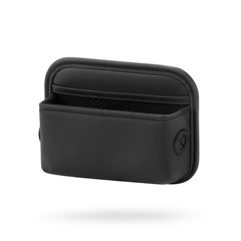 Black PU Leather Car Storage Organizer with Dual Charging Holes and Inner Mesh Pocket, Multi-functional Door Handle Hang