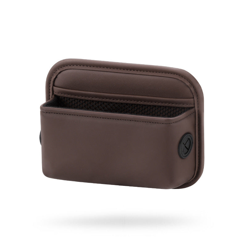 Coffee PU Leather Car Storage Organizer with Dual Charging Holes and Inner Mesh Pocket, Multi-functional Door Handle Han