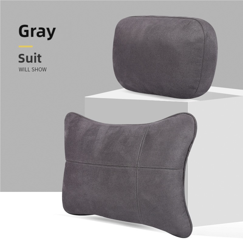 Grey Luxury Eco-Friendly Suede Car Headrest and Lumbar Cushion Set - Ergonomic Support, All-Season Comfort, Adjustable S