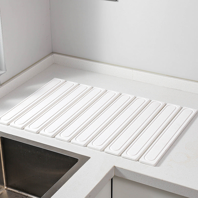 White Square Engraved Inner Frame Foldable Diatomaceous Earth Drying Mat - Super Absorbent, Fast-Drying, Non-Slip Kitche