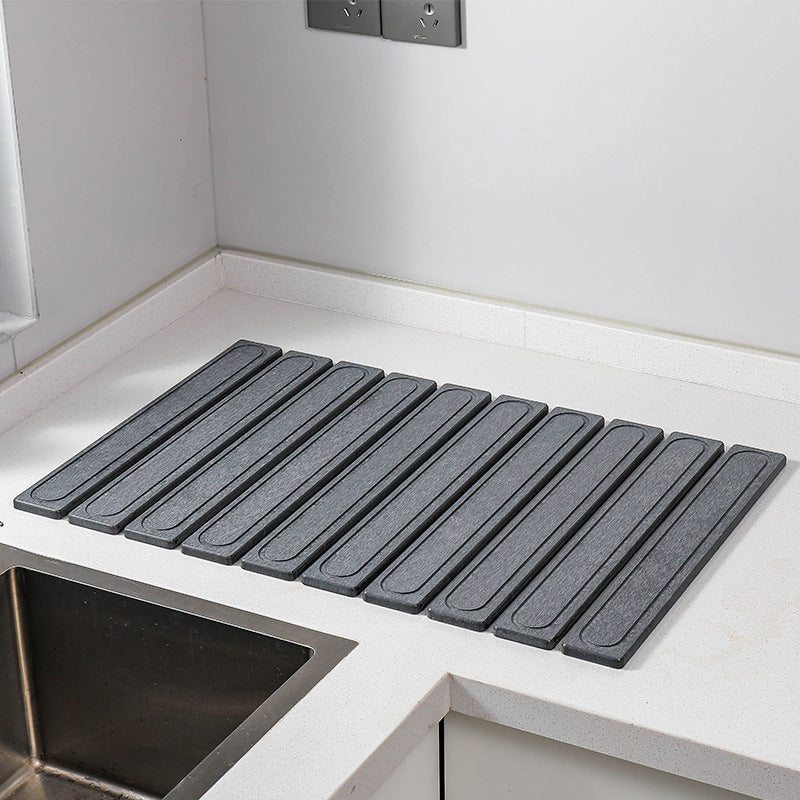 Dark Gray Square Engraved Inner Frame Foldable Diatomaceous Earth Drying Mat - Super Absorbent, Fast-Drying, Non-Slip Ki