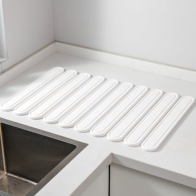 White Oval Shaped Engraved Inner Frame Foldable Diatomaceous Earth Drying Mat - Super Absorbent, Fast-Drying, Non-Slip K