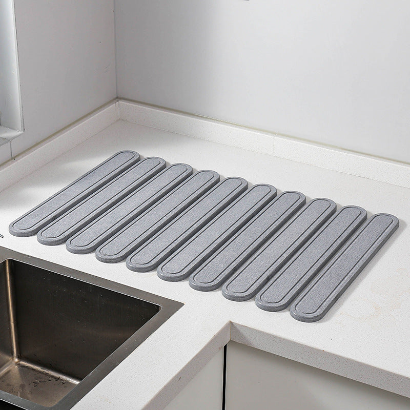 Light Gray Oval Shaped Engraved Inner Frame Foldable Diatomaceous Earth Drying Mat - Super Absorbent, Fast-Drying, Non-S