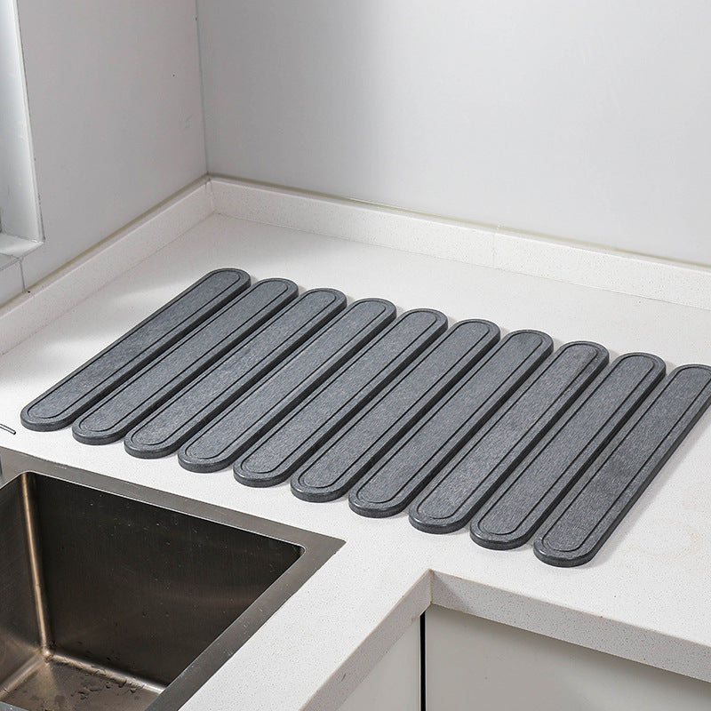 Dark Gray Oval Shaped Engraved Inner Frame Foldable Diatomaceous Earth Drying Mat - Super Absorbent, Fast-Drying, Non-Sl