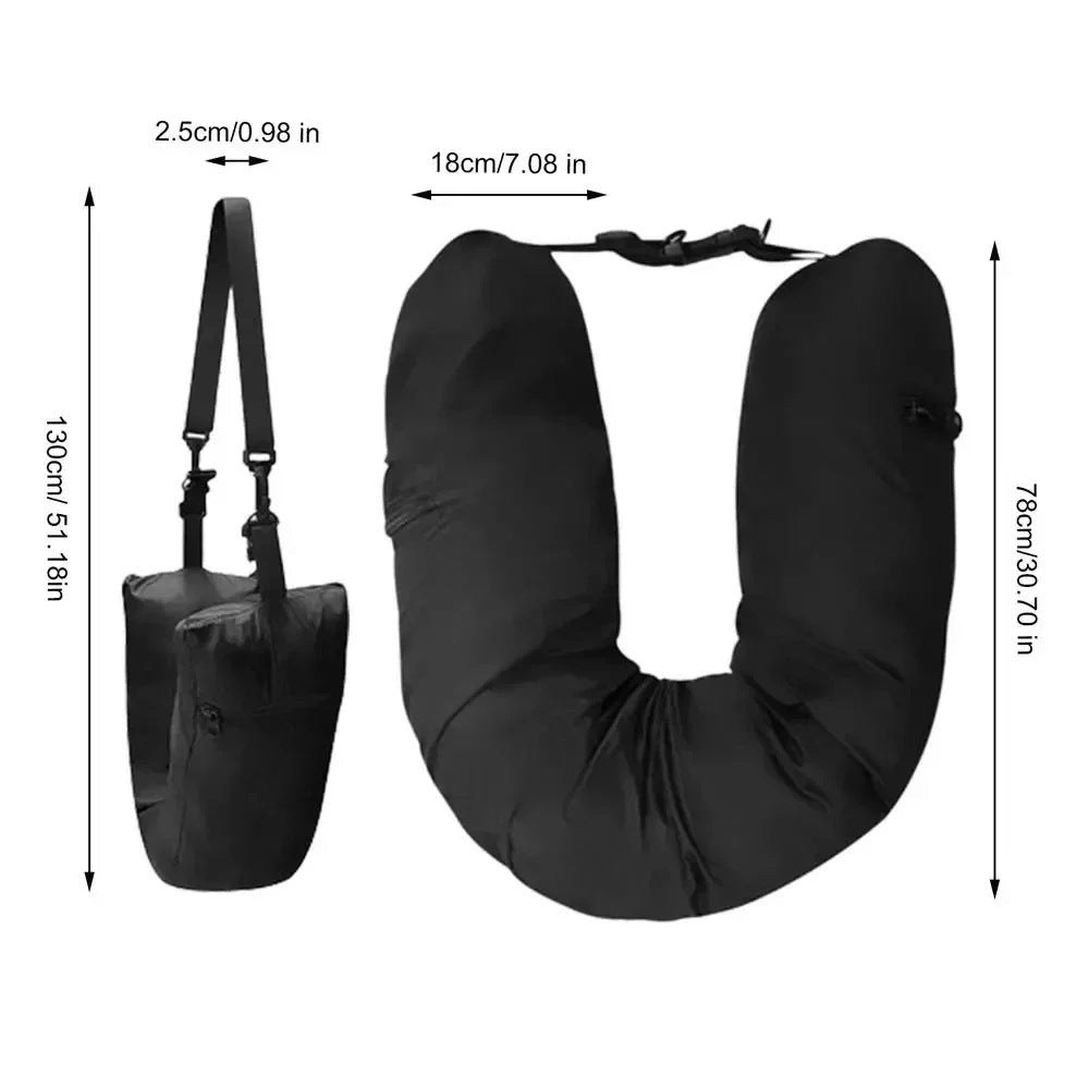 Black Waterproof Portable Refillable Travel Neck Pillow with Storage Bag â€“ Lightweight and Compact for Airplane, Car, 