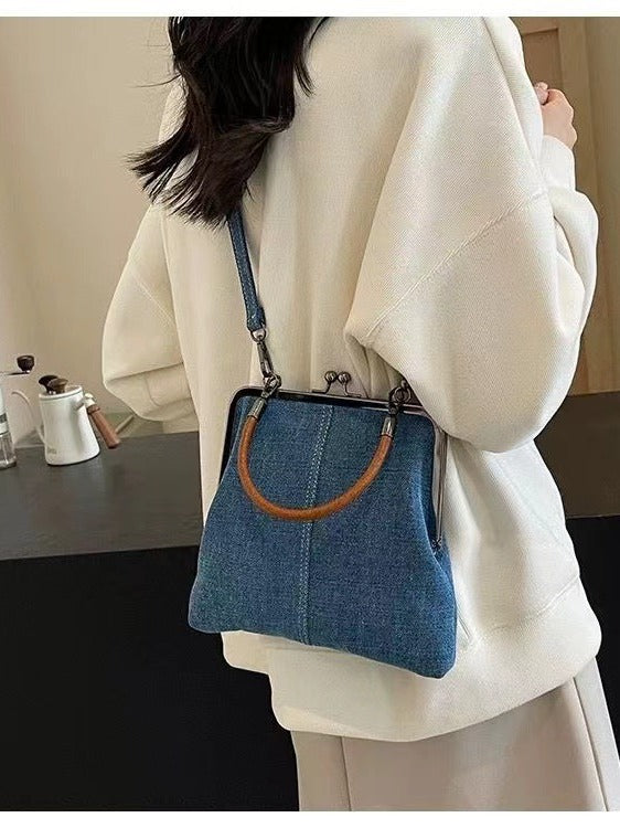 Blue Handmade Denim Patchwork Small Crossbody Bag â€“ Womenâ€™s Shoulder & Handbag with Vintage Style