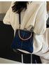 Dark Blue Handmade Denim Patchwork Small Crossbody Bag - Women&