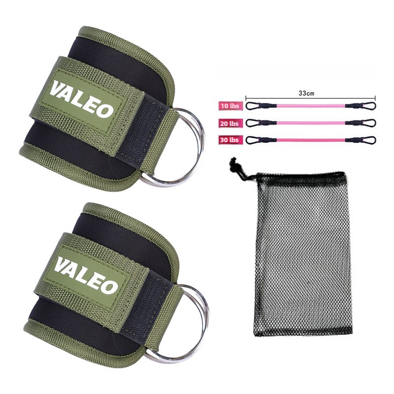 Dark Green Set (2 Ankle Straps + 3 elastic ropes + 1 mesh bag) Adjustable Ankle Straps for Leg and Glute Training - EVA 