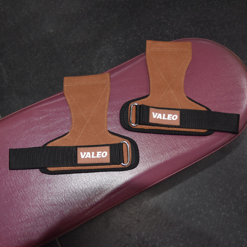 1 Pair Brown Durable Gym Palm Guard with Ultra-fiber Leather for Heavy Lifting -Wrist Support Straps for Pull-ups and De